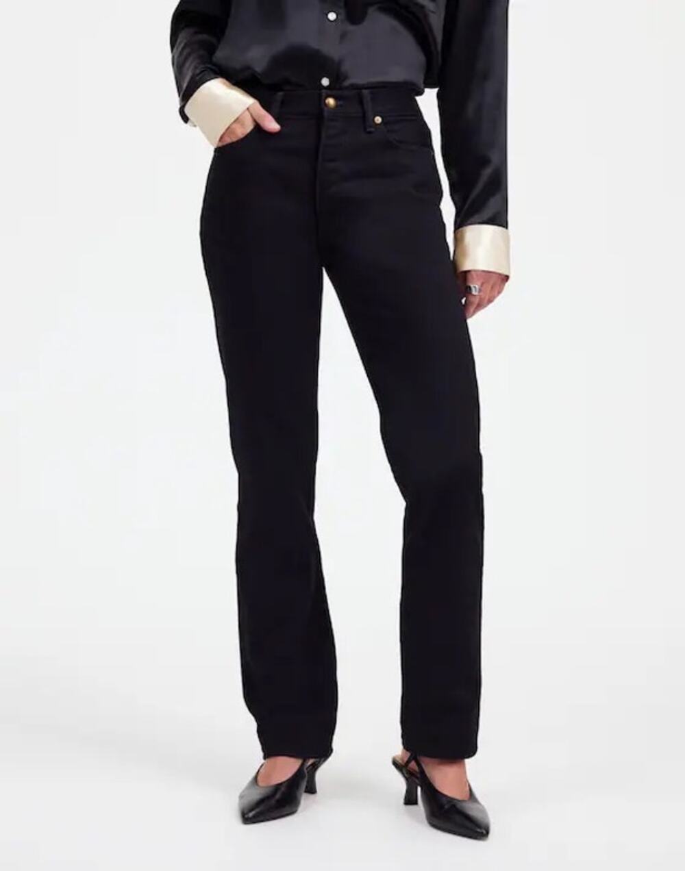 NWT Madewell Alexa Chung High-Rise Straight Jean In Outridge Wash Black Size 27